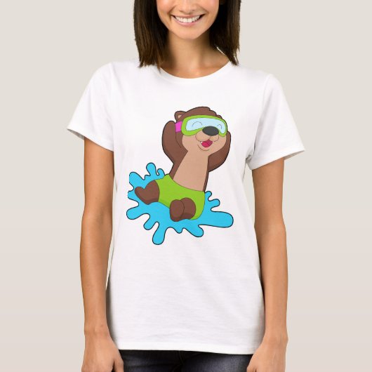 Otter Swimming Swimming goggles Summer Tシャツ (正面)