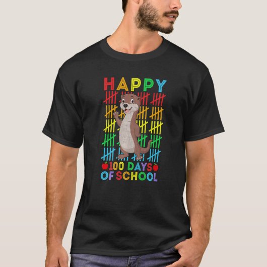 Otter Teacher Student Happy 100 Days of School Tシャツ (正面)