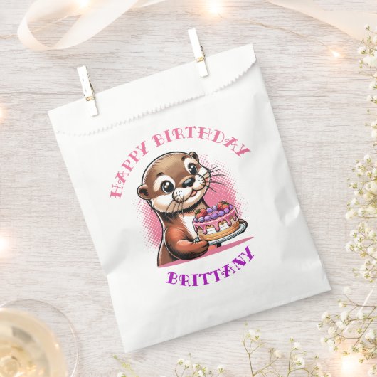 Otter Themed Girl's Birthday Partyの写真 フェイバーバッグ (クリップ留めされた状態)