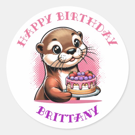 Otter Themed Girl's Birthday Partyの写真 ラウンドシール (正面)