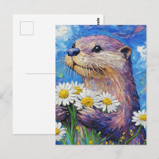 Otter With Daisies ポストカード (正面/裏面)