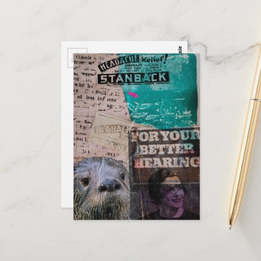  Otter with Vintage Headache and Hearing Ads ポストカード (正面/裏面インサイチュ)