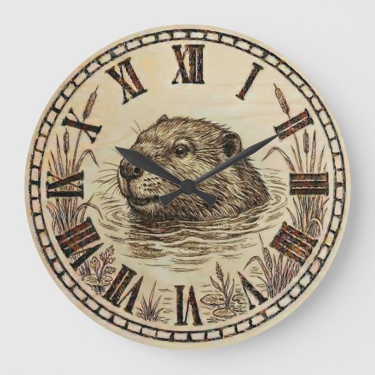 Otter Wooden Wall Clock ラージ壁時計 (正面)