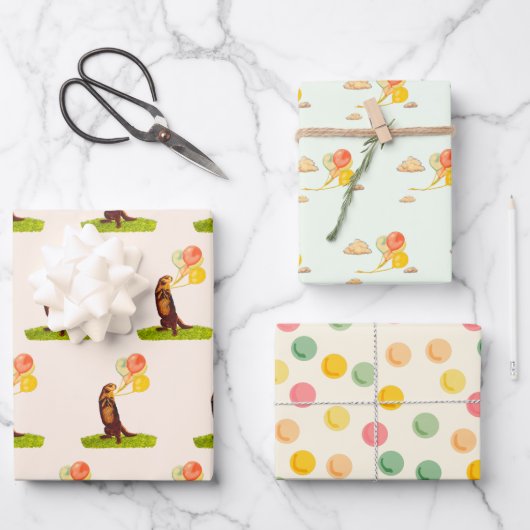 Otter Wrapping紙フラットシートセット3 ラッピングペーパーシート (正面)