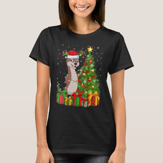 Otter   Xmas Holiday Santa Otter Christmas Tree Tシャツ (正面)