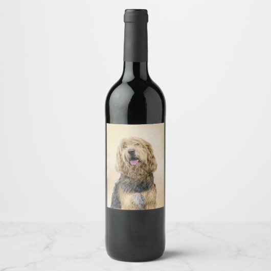 Otterhound 絵画's – かわいいオリジナルドッグアート ワインラベル (正面)
