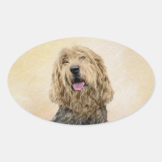 Otterhound 絵画's – かわいいオリジナルドッグアート 楕円形シール (正面)