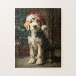 Otterhound Puppy Christmas Painting ジグソーパズル