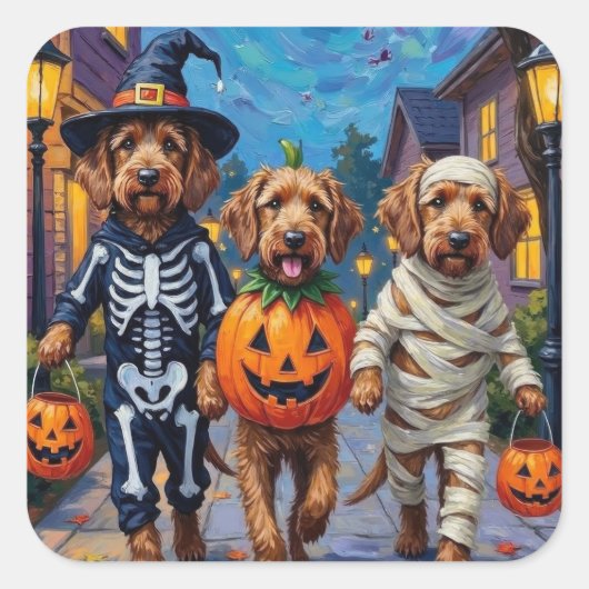Otterhound Trick-or-Treating in Halloween Costumes スクエアシール (正面)