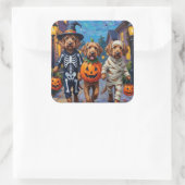 Otterhound Trick-or-Treating in Halloween Costumes スクエアシール (バッグ)