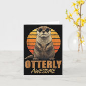 Otterly Awesome Retro Sunset Sea Otter Lover Graph カード (黄色い花)