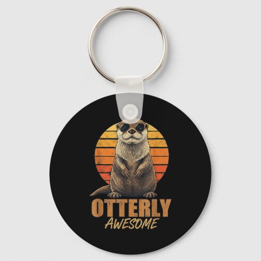 Otterly Awesome Retro Sunset Sea Otter Lover Graph キーホルダー (正面)