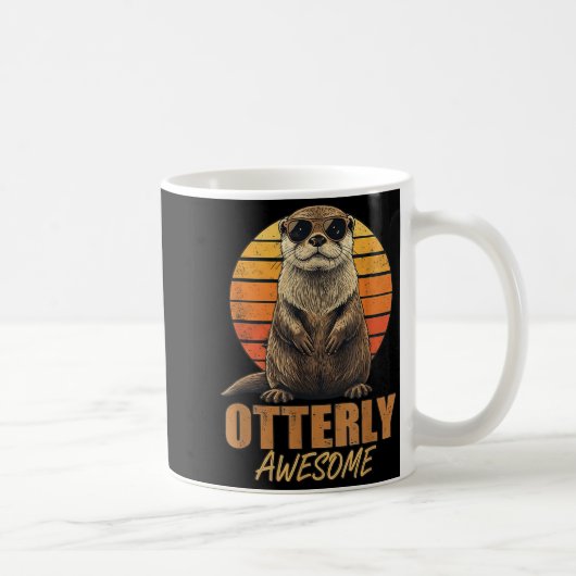 Otterly Awesome Retro Sunset Sea Otter Lover Graph コーヒーマグカップ (右)