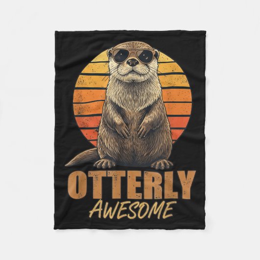 Otterly Awesome Retro Sunset Sea Otter Lover Graph フリースブランケット (正面)