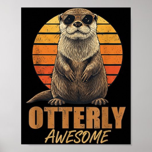 Otterly Awesome Retro Sunset Sea Otter Lover Graph ポスター (正面)