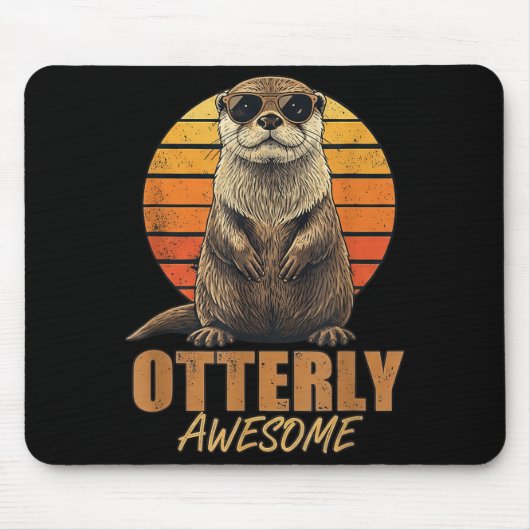 Otterly Awesome Retro Sunset Sea Otter Lover Graph マウスパッド (正面)