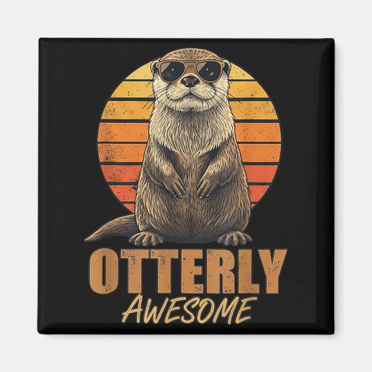 Otterly Awesome Retro Sunset Sea Otter Lover Graph マグネット (正面)