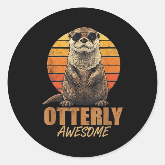 Otterly Awesome Retro Sunset Sea Otter Lover Graph ラウンドシール (正面)
