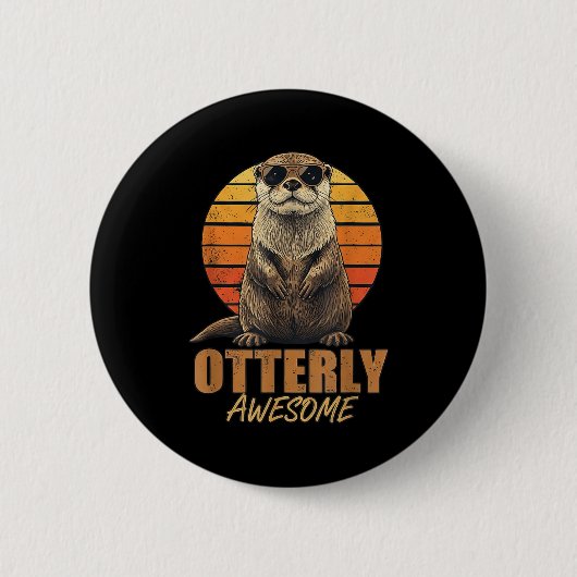 Otterly Awesome Retro Sunset Sea Otter Lover Graph 缶バッジ (正面)