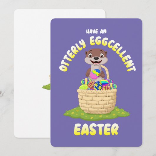 Otterly Eggellent Cartoon Otter Easter Egg シーズンカード (正面/裏面)