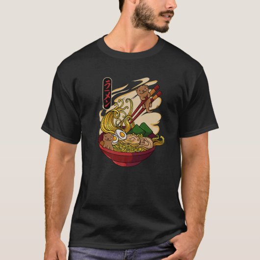 Otters 食べ物のラーメンかわいいかわいい食べ物Otters Nood Tシャツ (正面)