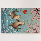 Otters Holding Paws with Valentine Lantern ジグソーパズル (横)