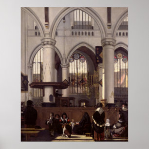 Oude Kerk、アムステルダム、c.1660のインテリア ポスター
