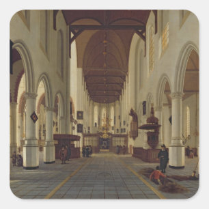 Oude Kerk、デルフト、c.1660-70のインテリア スクエアシール