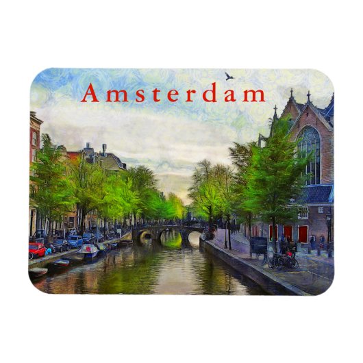 Oudekerkの近くの運河の眺め。 マグネット (横)