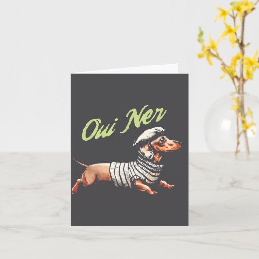 Oui Ner Funny Dachshund Wiener Dog French Humor  カード (黄色い花)