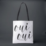 Oui Ouiブラック書モダン道水玉模様 トートバッグ<br><div class="desc">書モダン跡やモダン水玉模様柄のトートバッグこの引用文トートバッグはギフトとして完璧である。ウィ・ウィ！</div>