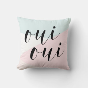 Oui Oui書道モダン赤面&ブルージオメトリック クッション