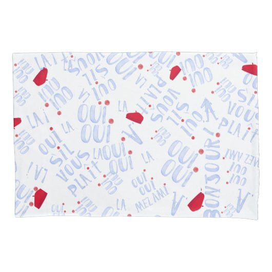 Oui Red Beret Bonjourかわいいハローフランスのル 枕カバー (正面)