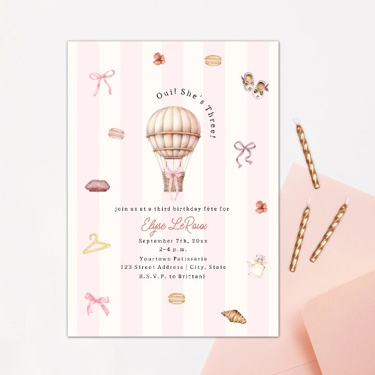 Oui She's Three Paris French Birthday 招待状