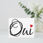 Oui、yesフランスの、ワードアートと赤いハート ポストカード (スタンド正面)