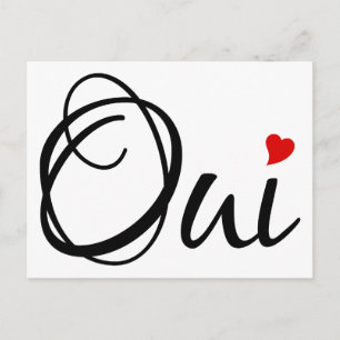 Oui、yesフランスの、ワードアートと赤いハート ポストカード