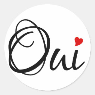 Oui、yesフランスの、ワードアートと赤いハート ラウンドシール