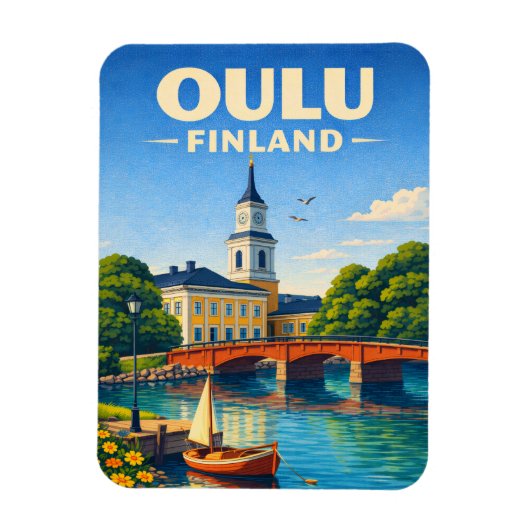 Oulu Finland Fridge Magnet Vintage Travel Art マグネット (縦)