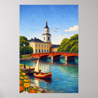 Oulu Finland Travel Poster Vintage Style ポスター