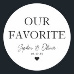 OURデザーお気に入りのトキャンディバーハート結婚式の引き出物 ラウンドシール<br><div class="desc">Aクラシッククラシックブラック結婚フォントに「Ourお気に入りの」のステッモダンクエレガント。名前パーソナライズされたとデートで簡単に結婚出来る。</div>