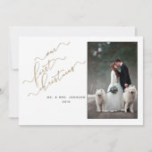 OUR初めてのクリスマス金ゴールドスクリプト写真ミスターそしてミセス シーズンカード (正面)