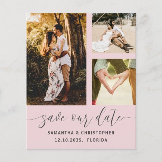 Our 救 Date Budget写真赤面ピンク招待状 (正面)