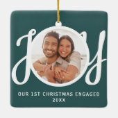 Our 1st Christmas Engaged Photo Green Keepsake セラミックオーナメント (裏面)