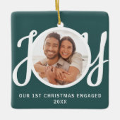 Our 1st Christmas Engaged Photo Green Keepsake セラミックオーナメント (正面)