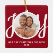 Our 1st Christmas Engaged Photo Red Keepsake セラミックオーナメント (正面)