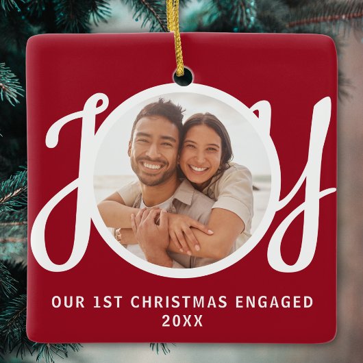 Our 1st Christmas Engaged Photo Red Keepsake セラミックオーナメント