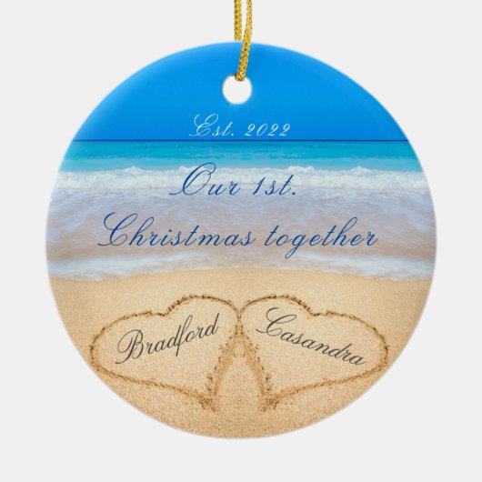 Our 1st Christmas Together. Couples Names in Heart セラミックオーナメント (正面)