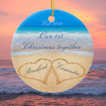 Our 1st Christmas Together. Couples Names in Heart セラミックオーナメント<br><div class="desc">Our 1st Christmas Together. Couples Names in Hearts in Sand Ceramic Ornament</div>