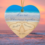 Our 1st Christmas Together | Hearts in Sand セラミックオーナメント<br><div class="desc">Our 1st Christmas Together. Couples Names in Hearts in Sand</div>
