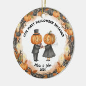 Our 1st Halloween 2025 Pumpkin Wedding with Wreath セラミックオーナメント (左)